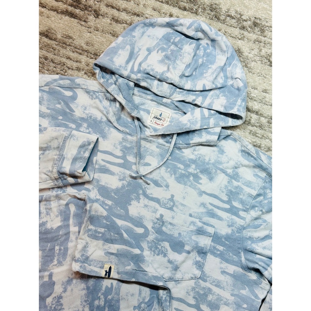 johnnie-O Hoodie Men Large Blue Camo Hangin Out Modal Blend Pullover